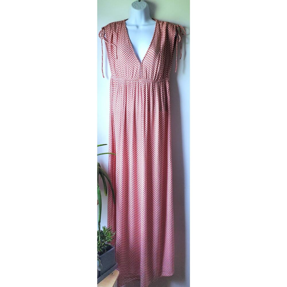 O'Neill Womens Peach White Checked VNeck Maxi Dress Size Large Beachy Travel